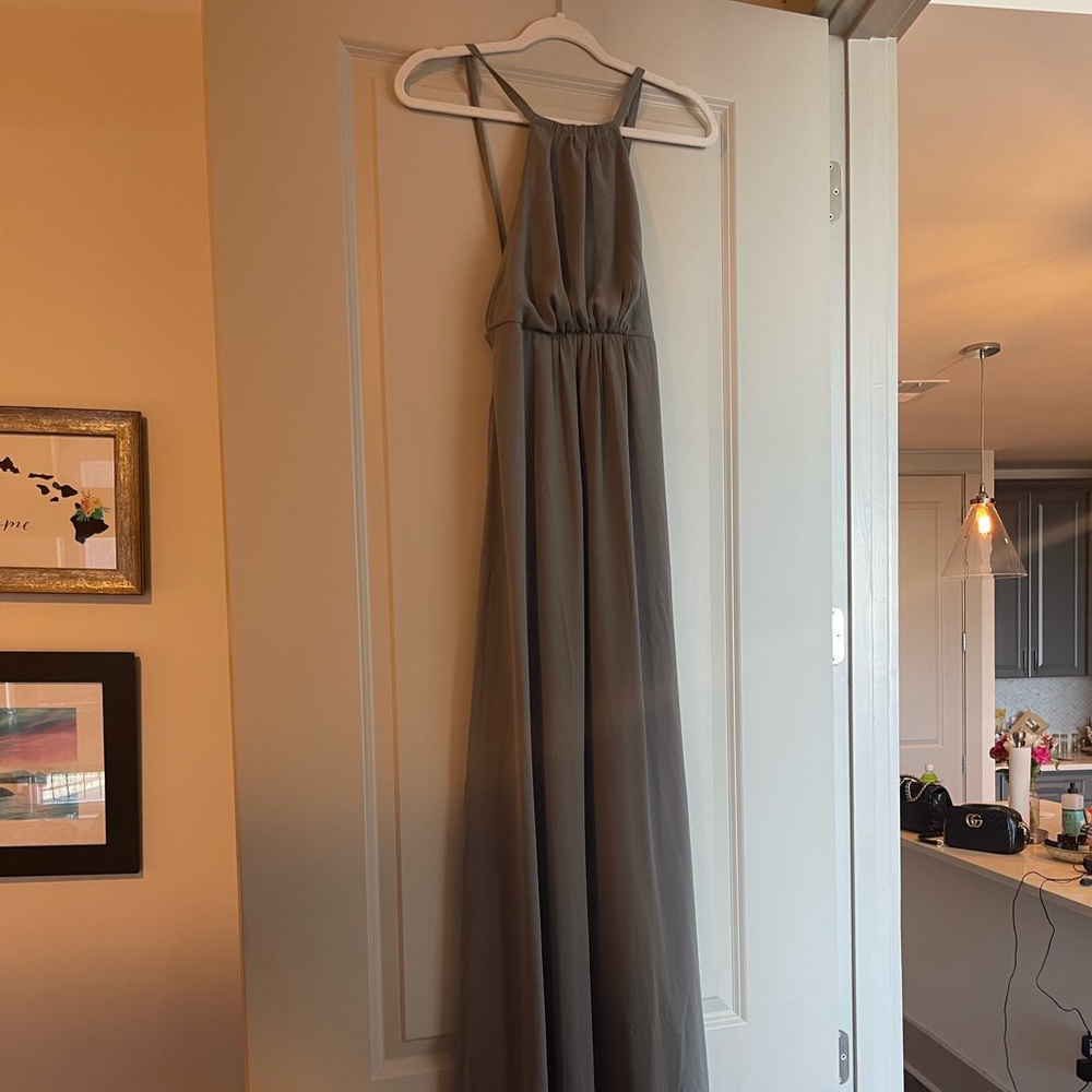 Show me your mumu bridesmaid dress: Amanda maxi dress in soft charcoal crisp XS